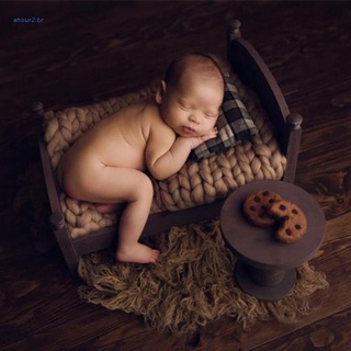 Aho recién nacido posando Mini cama bebé foto tiro accesorios de madera cuna bebé fotografía accesorios