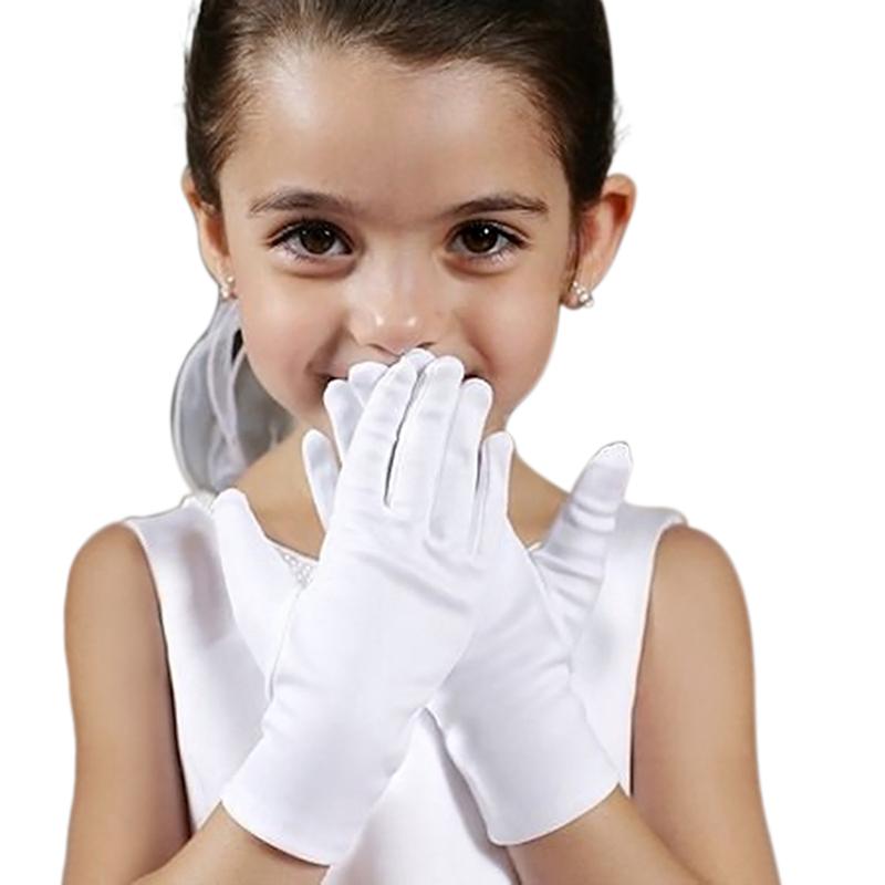 1 par de guantes para niños blanco corto satén sentir niño sostener flor niña rendimiento danza