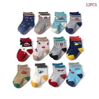 la 12 pares/juego de calcetines de algodón cómodos antideslizantes para niños y niñas de 0 a 24 meses (5)