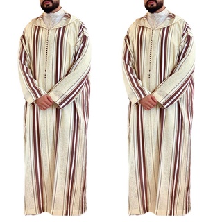 islámico árabe ropa de los hombres djellaba dubai abaya muslim kaftan oriente medio caftan casual con capucha túnica de rayas jubba thobe