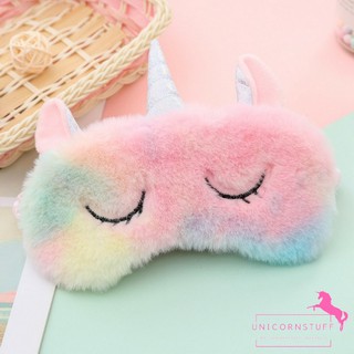 Máscara de ojos de unicornio para dormir, venda de ojos, arco iris, felpa, venda de ojos (1)