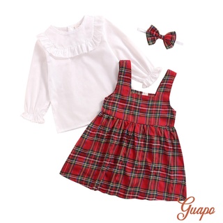 Kq Conjunto De Vestido para chicas a cuadros/cuello redondo/Camisa De Manga larga Bowknot/falda para el cabello cuadros/ropa De niña