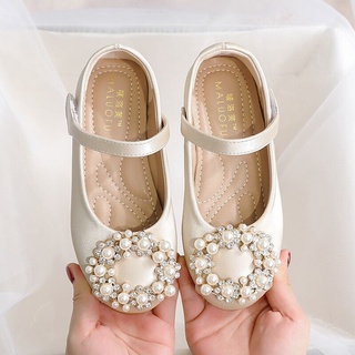 Princess Shoes for Girls Anti-Slip2021Spring and Autumn New Rhinestone Pearl Leather Shoes Children's Shoes Korean Soft Bottom Baby Pumps【9Month30Day After】