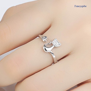 fancyqube nuevos anillos de plata de ley 925 hembra animal lindo pequeño gato anillo de diamante