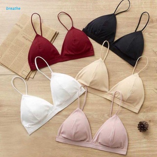 brea Women French Style Sexy V-Neck Spaghetti Strap Triangle Bra Ribbed Knit Solid Color Underwear Bralette Seamless Padded Brassiere