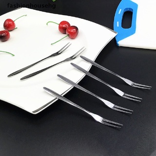 [Fashionhousehg] 6pcs creative stainless steel fruit sign two tooth fork cake dessert fork HOT SELL