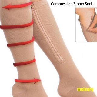 [mei] Calcetines de compresión con cremallera para pierna alta, soporte de rodilla, medias abiertas Unisex 584y