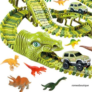 rom: dinosaurio ferroviario, juguete de coche, pista de carreras, juego de juguete educativo, curva flexible, pista de carreras, luz flash, juguetes para niños y niños