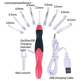 [constantandstarr] 9 en 1 usb led luz recargable ganchillo ganchos de tejer agujas conjunto útil reax