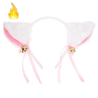 diadema de orejas de gato para mascotas/disfraz cosplay con campana (blanco)