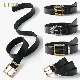 LIFEER Fashion Gold Buckle Belt Square Waistband PU Belts Women Unique Carved Female Jeans Dress Metal Pin Buckle