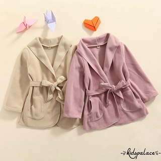 Bbq-baby Girl abrigo con cinturón, bolsillos laterales Color sólido Simple elegante estilo ropa de primavera