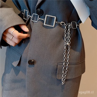 Cadena de cintura cuadrada de Metal para mujerinsModa europea y americana para jóvenes que combina con cinturón de vestirJKDecoración ajustada a la cintura