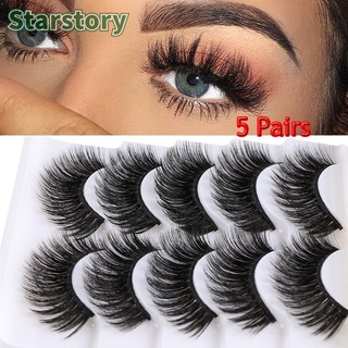 STARSTORY SKONHED 5 Pairs Reusable False Eyelashes Cruelty-free 3D Soft Mink Hair Eye Lash Extension Eye Makeup Tools Wispy Glue Included Thick Cross Natural Long
