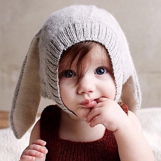 Lana orejas largas sombreros orejas de conejo sombreros de lana pompones gorra bebé otoño invierno caliente
