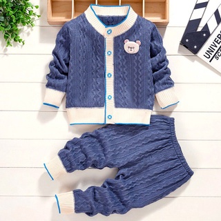conjunto de dos piezas de pantalones y blusa estilo suéter de punto con mangas largas para bebé/invierno (1)