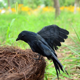 shijiag halloween cuervo realista aspecto super suave pluma negro pluma cuervo decoración de halloween para el hogar
