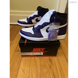 [listo stock] nike air jordan 1 retro high og court púrpura blanco zapatos de baloncesto 555088-500