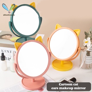 Espejo de maquillaje de un solo lado en forma de oreja de gato espejo redondo de tocador de 360 grados de rotación de mesa espejo de escritorio con soporte