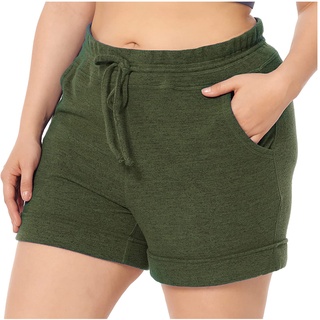 Mujer gran tamaño Color sólido bolsillo vendaje suelto Casual pantalones cortos Yoga pantalones (2)