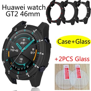 paquete de 3 en 1 de tpu caso para huawei watch gt 2 46 mm casos cubierta protector inteligente correa de reloj shell marco +gt2 46 mm protector de pantalla de cristal (1)