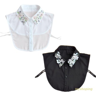 Ivy mujer blusa desmontable cuello falso hecho abalorios de diamantes de imitación lentejuelas flor solapa ajustable media camiseta Collar