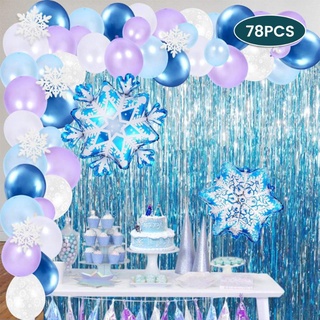 78Pcs Azul Blanco Congelado Globo Guirnalda Arco Kit Copo De Nieve Cumpleaños Mundo Fiesta Decoración