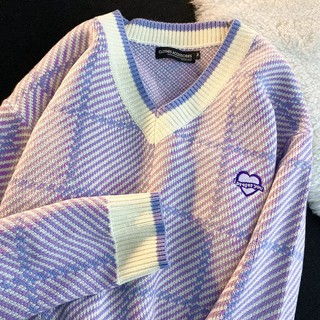 Taro púrpura suave ceroso V-cuello chic de punto superior de las mujeres s 2021 otoño e invierno suelto perezoso suéter chaqueta (2)