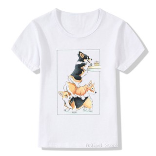Clever Corgi estola tortas impresión divertido niños camisetas verano camiseta para niños niñas perro amante blanco camisetas ropa de niños