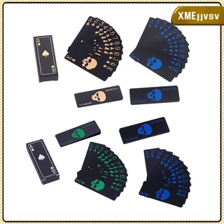 55 cartas/cubierta calavera patrón delgado tamaño impermeable negro cartas de juego poker