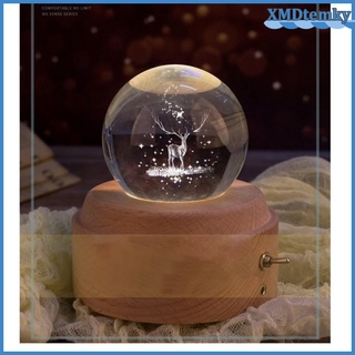 Crystal Ball Globe Glass Wooden Music Box Bluetooth Speaker Rotary Lights (8)