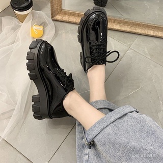 Plataforma zapatos de cuero mujer estilo británico2021nuevo estilo todo-partido plataforma zapatos negro Casual estudiante cordones zapatos de una sola capa (1)