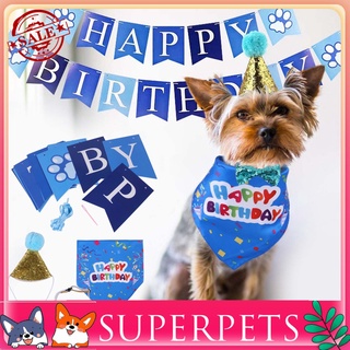 superpets 3/4pcs perro mascota cumpleaños corona sombrero triángulo babero saliva juego de toallas decoración de fiesta