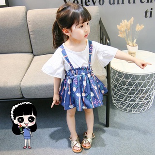 fashionjewelry exquisito lindo conjunto de ropa de niñas 2 piezas camiseta de manga corta estampado floral vestido general
