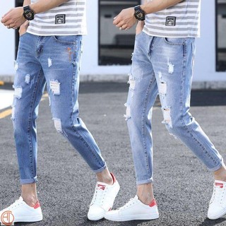 [Elasticity] verano jeans hombres ripped noveno pantalones pantalones pies pantalones de los hombres delgado apretado beggar pantalones
