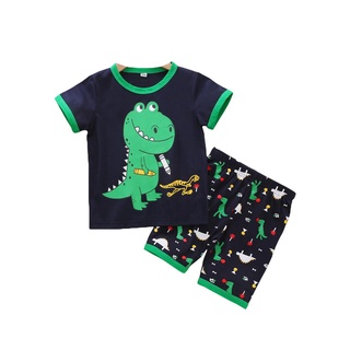❆❀✯2 piezas de trajes casuales para bebés, niños, estampado de dinosaurios, manga corta, cuello redondo, camiseta y pantalones cortos