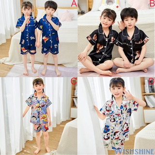Moda niños niños Baju Tidur bebé ropa de dormir pijamas conjunto de manga corta mancha de seda niños niñas pijamas pijama