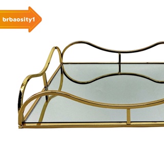 Brbaosity1 Bandeja De vidrio con espejo dorado/Bandeja Decorativa De Metal rectangular Para joyería/maquillaje