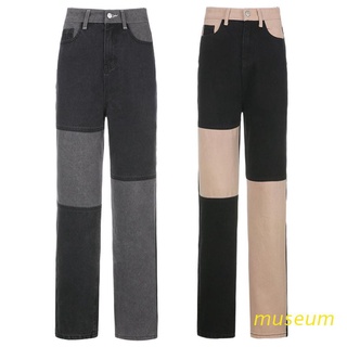 muse mujer cintura alta color bloque jeans harajuku hip hop pierna recta 90s pantalones de mezclilla