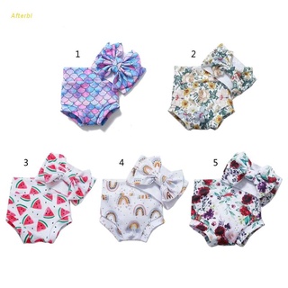 Afterbl 2 Pcs Baby Summer Print Shorts Headband Set Short Pants Bow Hair Band Kit for Newborn Infants
