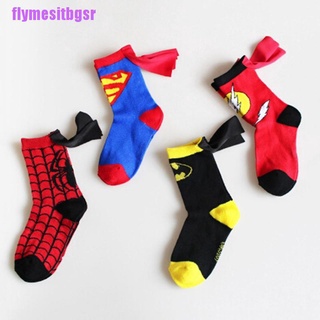 [flymesitbgsr] calcetines para niños capa superman spiderman niños niñas cosplay calcetines deportivos