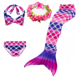 4 pzs traje de baño de sirena para niñas natación al aire libre con guirnalda bikini elástico tela para niños traje de baño Cosplay