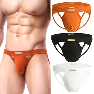 Men Sexy Briefs Hollow Out Thong Underwear Solid Color Low Waist T-Back Casual Underpants
