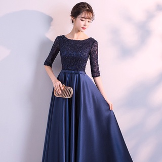 Vestido de noche de banquete de coral largo nuevo vestido de graduación de color azul marino elegante de verano (4)