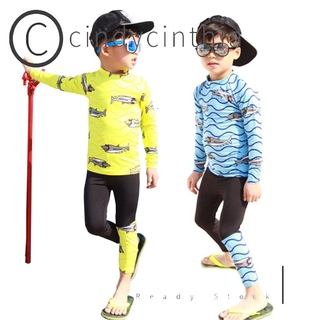 Niños niños de manga larga de dos piezas traje de baño niño de dibujos animados protector solar de secado rápido trajes de baño de playa traje de baño 2021