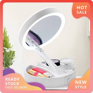 DR-CZ 360 Degree Rotatable Dual Side Round Shaped LED Fill Light Folding Makeup Mirror