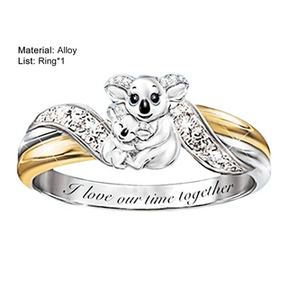 eamsasfa oso forma de abrazo padre-hijo anillo de letras de impresión de aleación de dos tonos de diamantes de imitación banda de dedo accesorio de joyería (6)