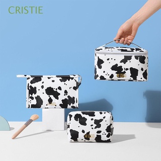 CRISTIE Portable Women Cosmetic Bag Travel Cosmetic Container Makeup Bag Cow Pattern Waterproof PU Outdoor Storage Bag Zipper Style Toiletries Bag
