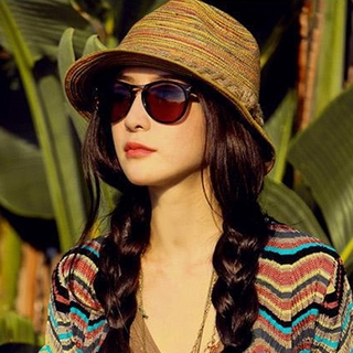 moda verano de las mujeres señoras playa sol visera ala raya floppy sombrero de paja (1)