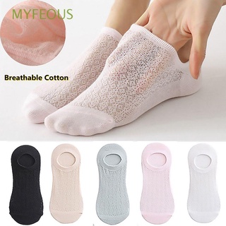 MYFEOUS 1/5 Pairs Breathable Boat Socks Ankle Socks Lace Flower Women Short Socks Mesh Casual Invisible Cotton Comfortable Summer
